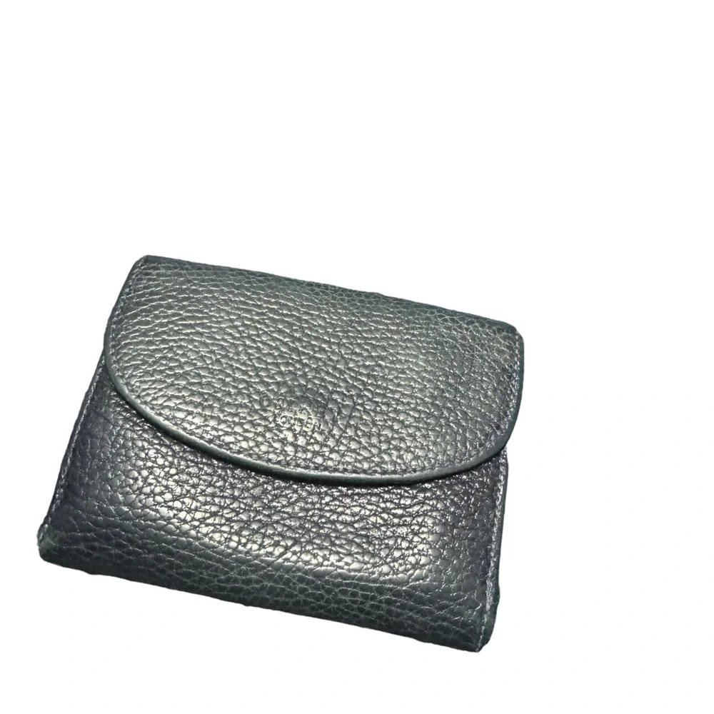 Dark navy leather wallet with exterior coin compartment. GUC